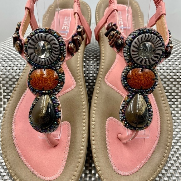 New Boho Beads and Stone Summer Flat Casual & Dressy Thong Toe Sandals - Picture 3 of 6